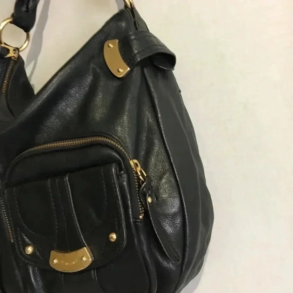 B. Makowsky Black leather hobo handbag